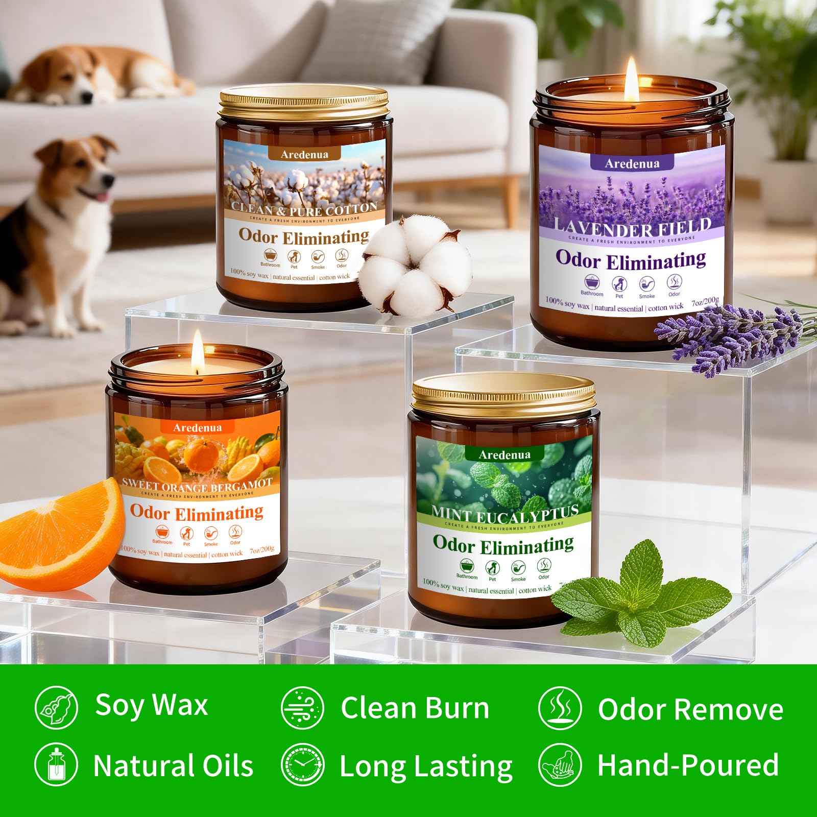 Aredenua cotton candle in the set creates airy, comforting notes for bedrooms.