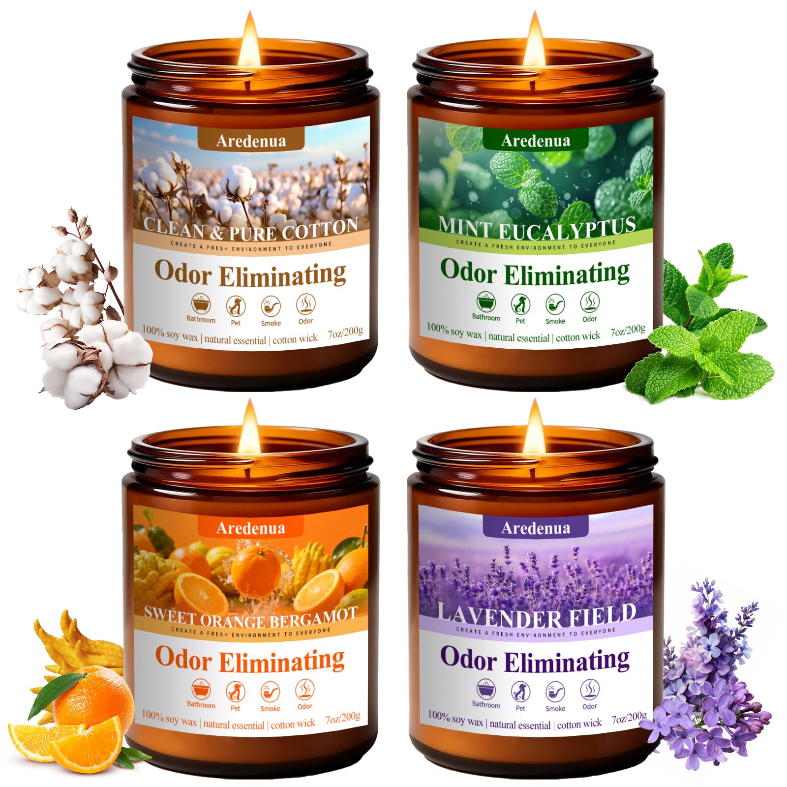 Aredenua lavender candle in the four-pack offers calming fragrance for living spaces.