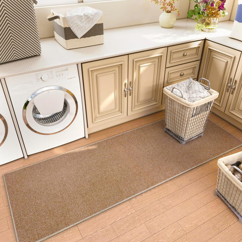 AREDO kitchen hallway rug features pointillism brown texture to elevate decor.