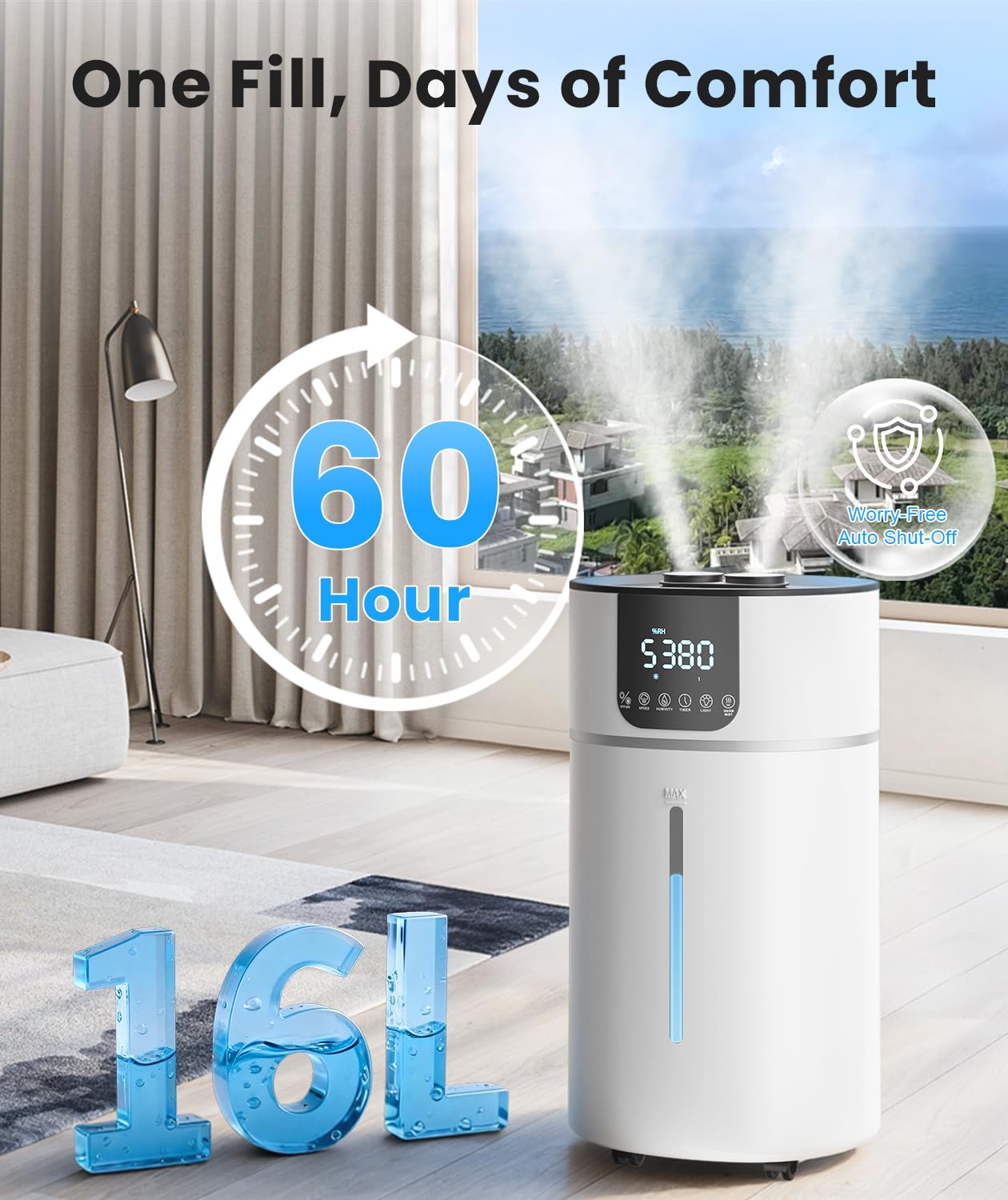 AreShark humidifier digital control panel enables precise settings