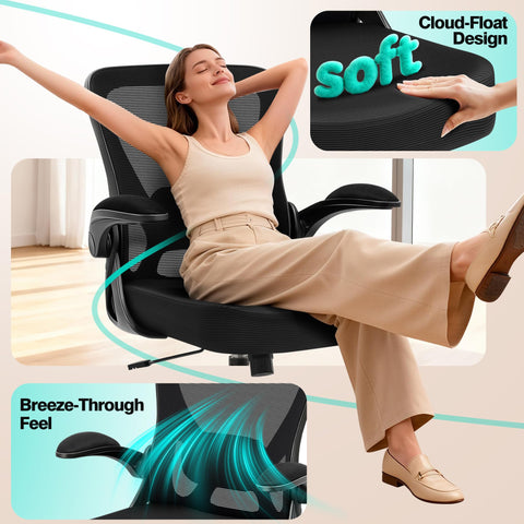 AreShark Office Chair 90-degree armrests support typing without shoulder strain.