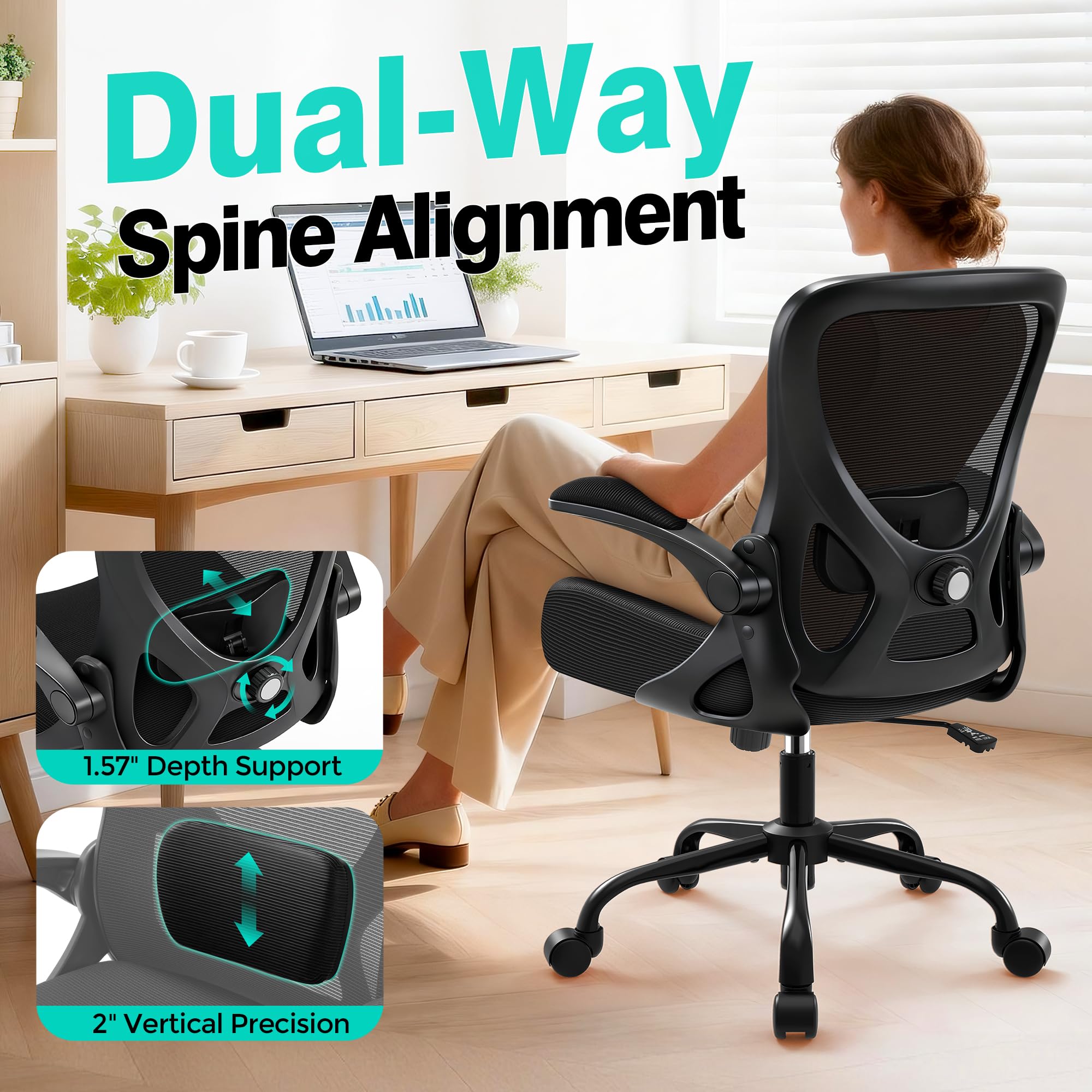 AreShark Office Chair adjustable lumbar supports precise lower-back alignment.