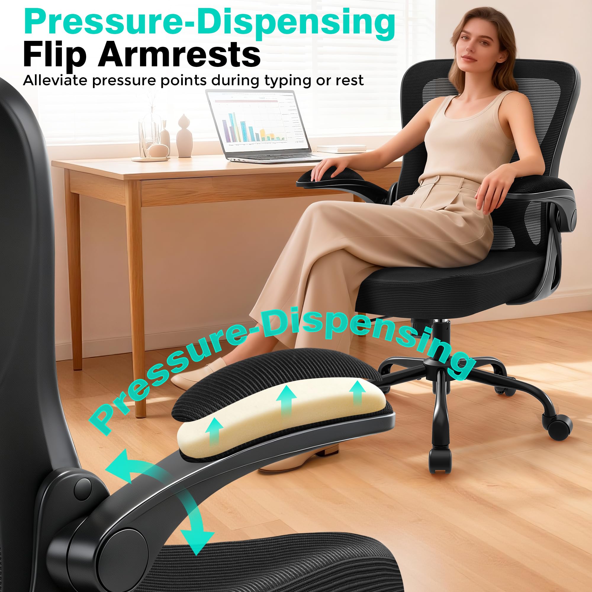 AreShark Office Chair five-point steel base offers stability and smooth rolling.