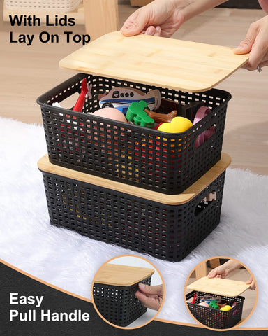 AREYZIN bamboo lid storage bins show sturdy construction for kitchen organization.