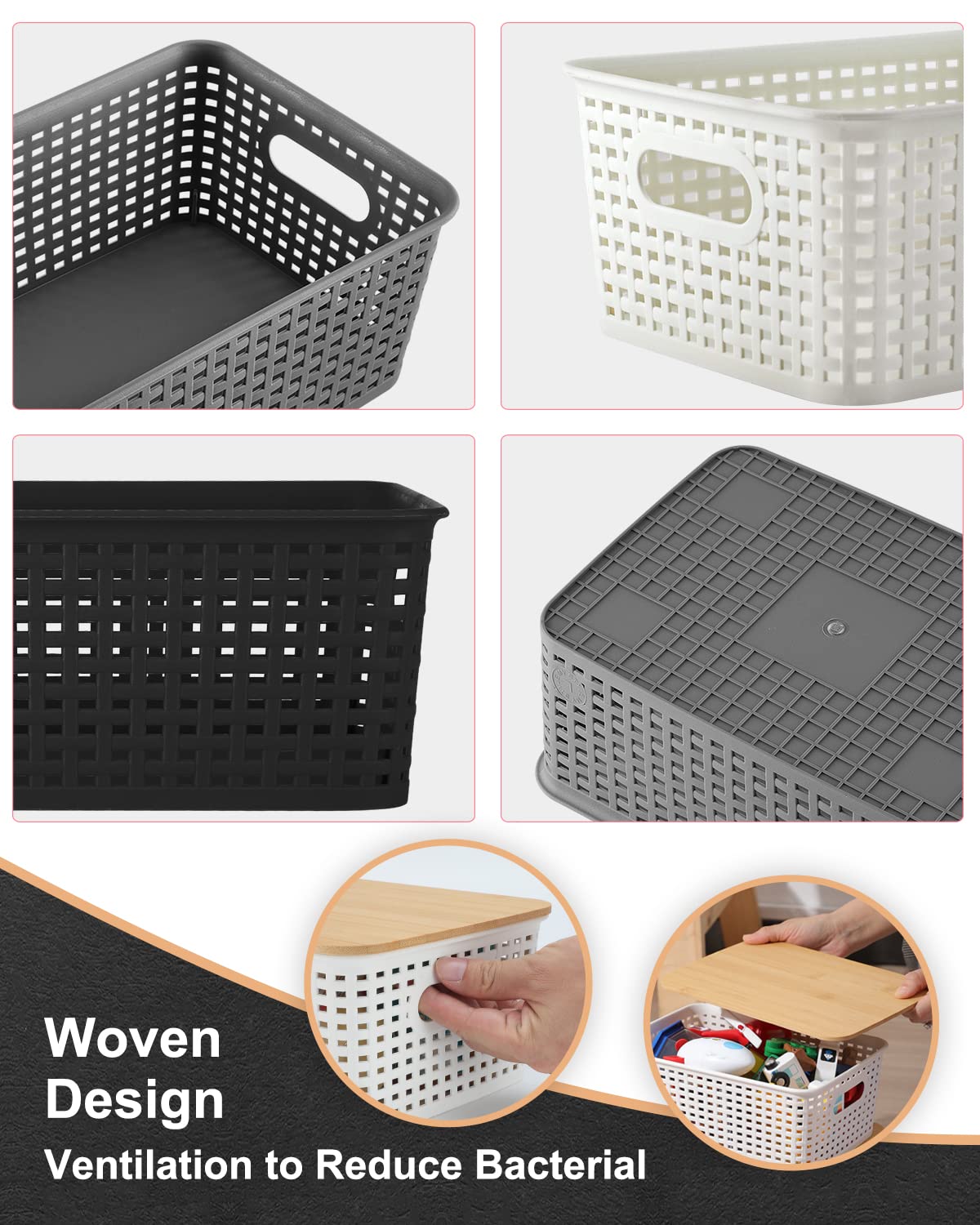 AREYZIN multi-purpose baskets organize pantry, office, and bathroom items.