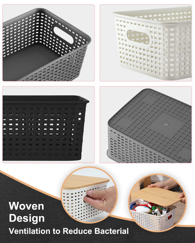 AREYZIN multi-purpose baskets organize pantry, office, and bathroom items.