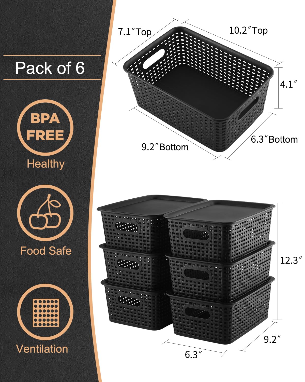 AREYZIN bins with built-in handles for easy pull from shelves.