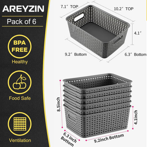 AREYZIN plastic storage bins show easy pull handles for quick access