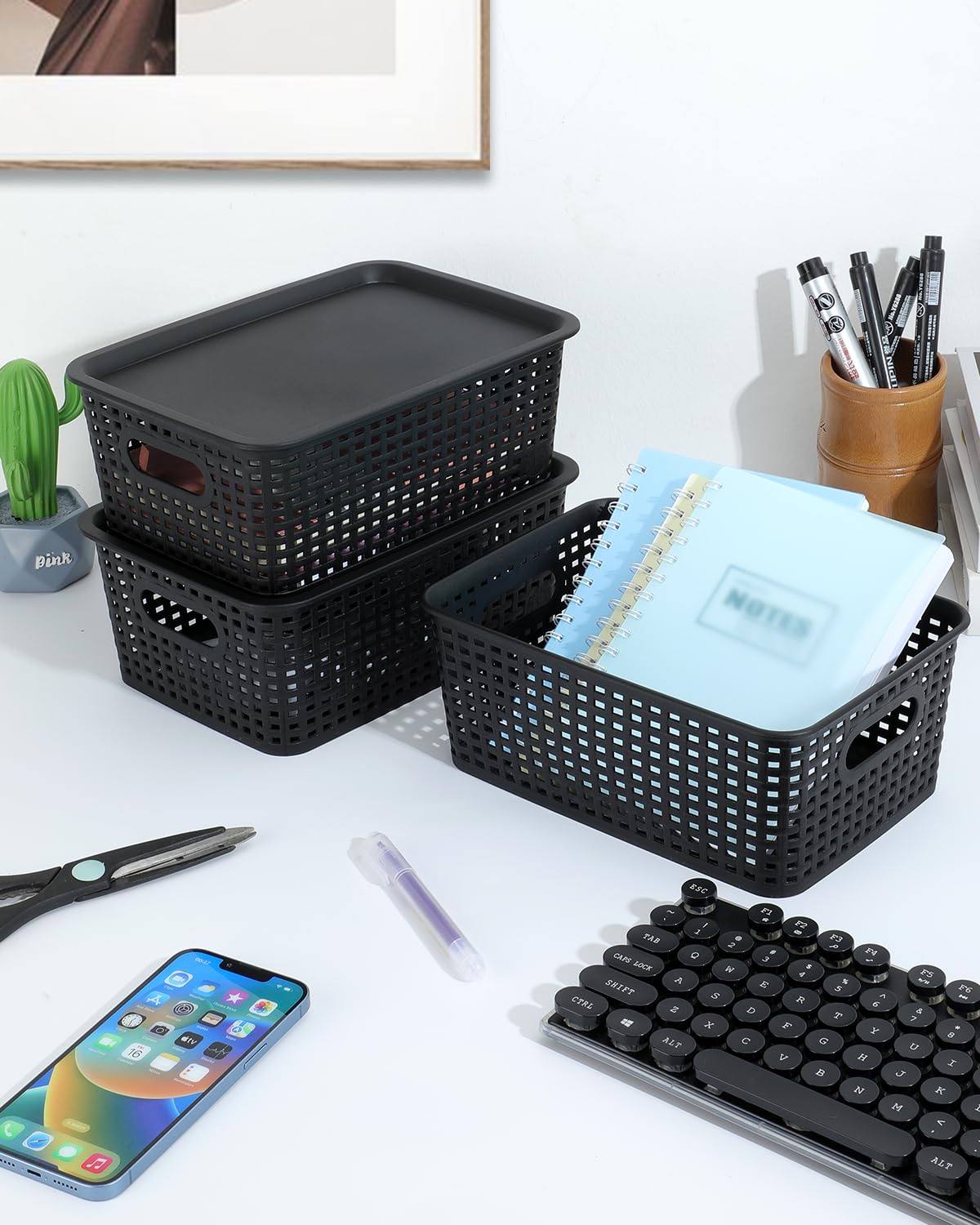 AREYZIN six-pack black bins maximize compact storage and budgeting.