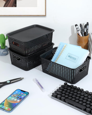 AREYZIN six-pack black bins maximize compact storage and budgeting.