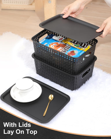 AREYZIN storage bins keep items dry and dust-free on shelves.