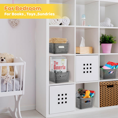 AREYZIN woven-look plastic bins organize odds and ends in drawers and cubbies