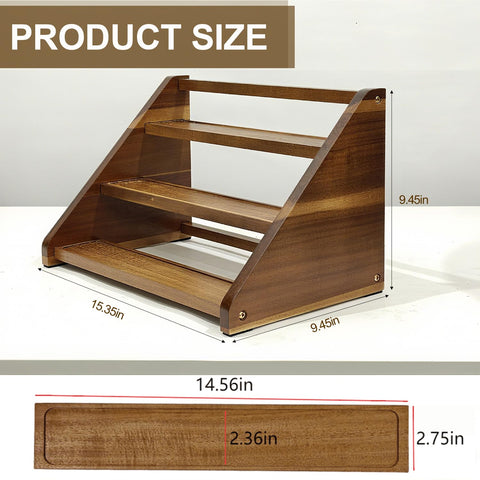 Arflo Acacia spice rack front view, clear tiers for quick spice selection.