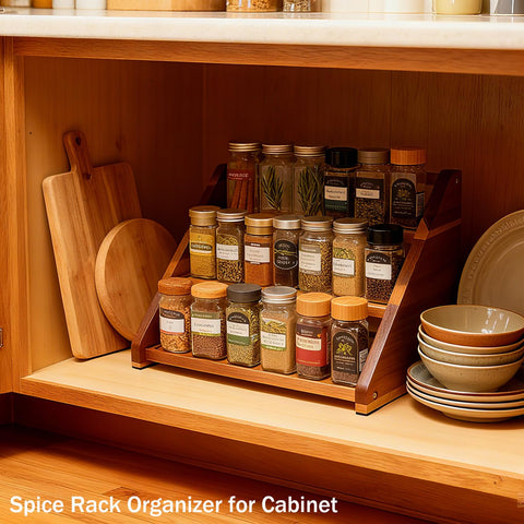 Arflo Acacia spice rack wide-jar compatibility for common jars.