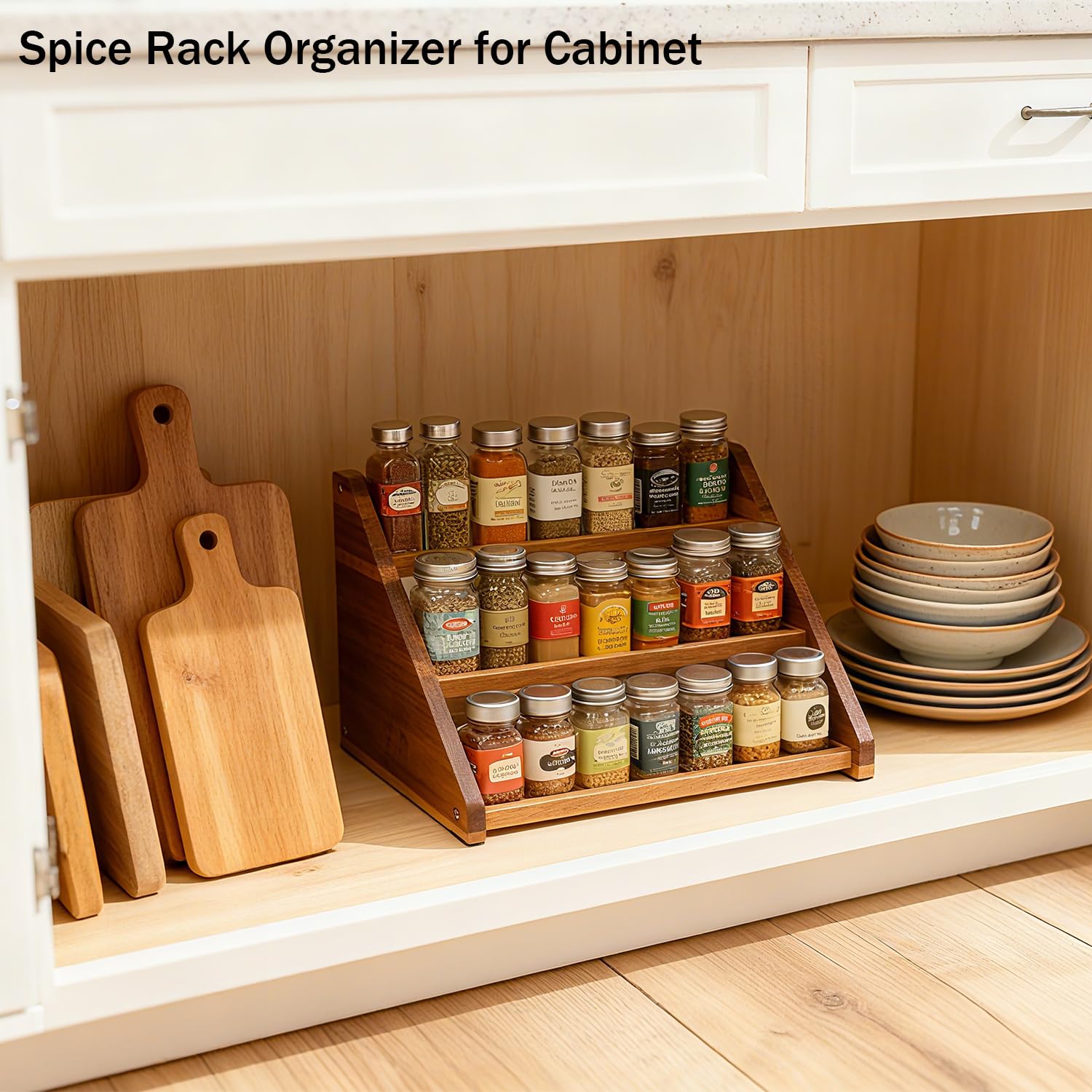 Arflo Acacia spice rack wood detail highlighting natural grain.