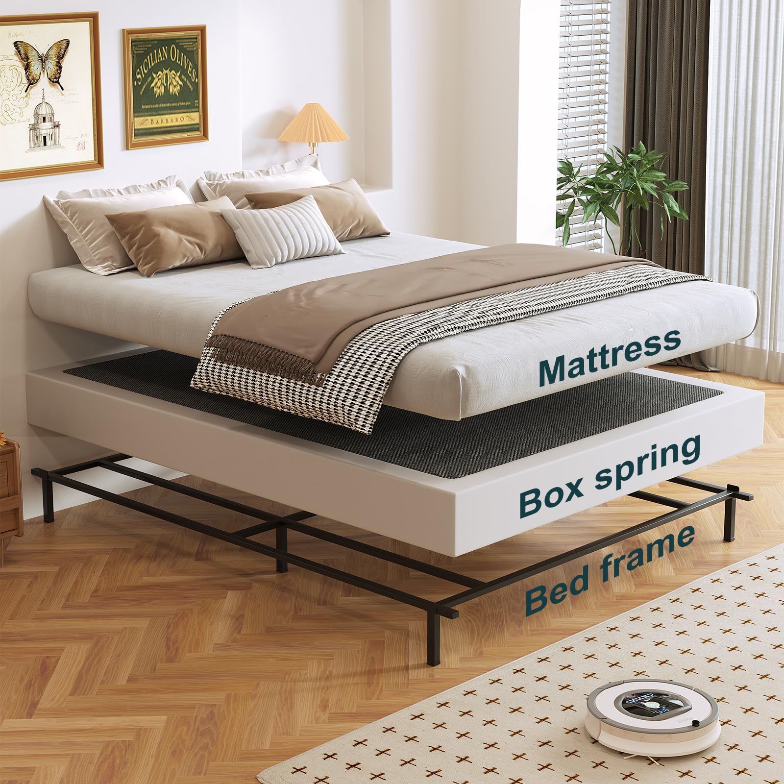 Arhomefurni box spring 7-inch queen removable fabric cover for easy cleaning.