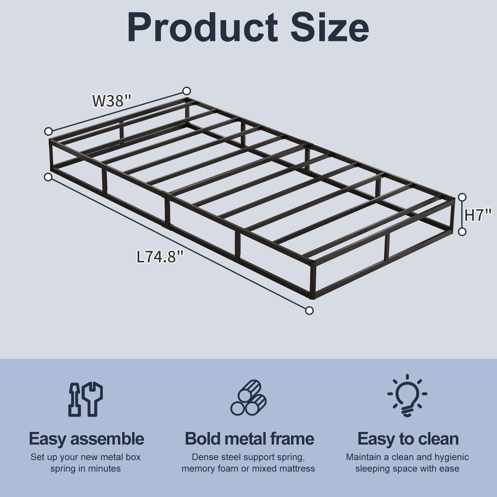 Arhomefurni Twin Box Spring fabric cover removable for easy cleaning and freshness