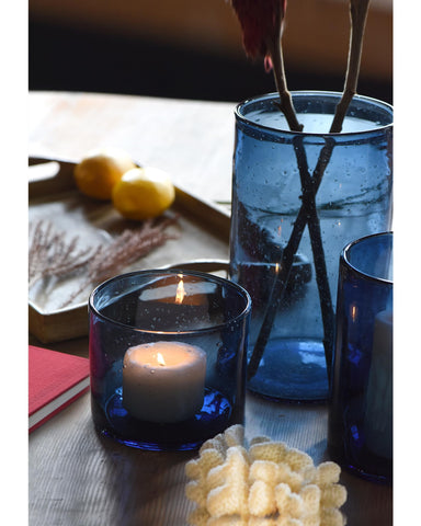 ARIAMOTION 7 inch blue cylinder hurricane for versatile table styling