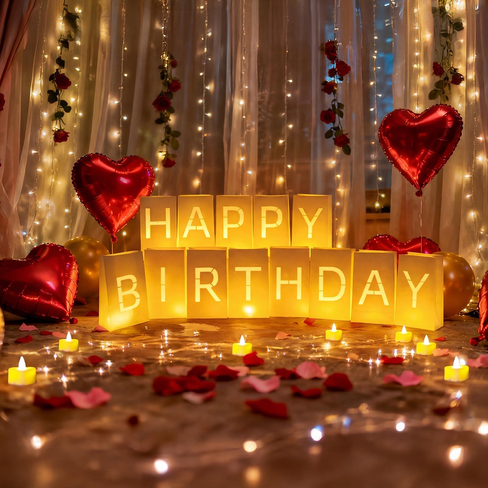 ARIKJ surprise birthday setup with glowing letters for a wow moment.