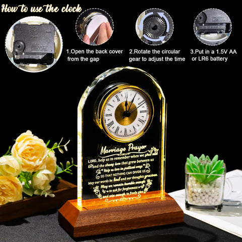 Arikyrist glass clock desk display showcases heartfelt vows as a centerpiece.