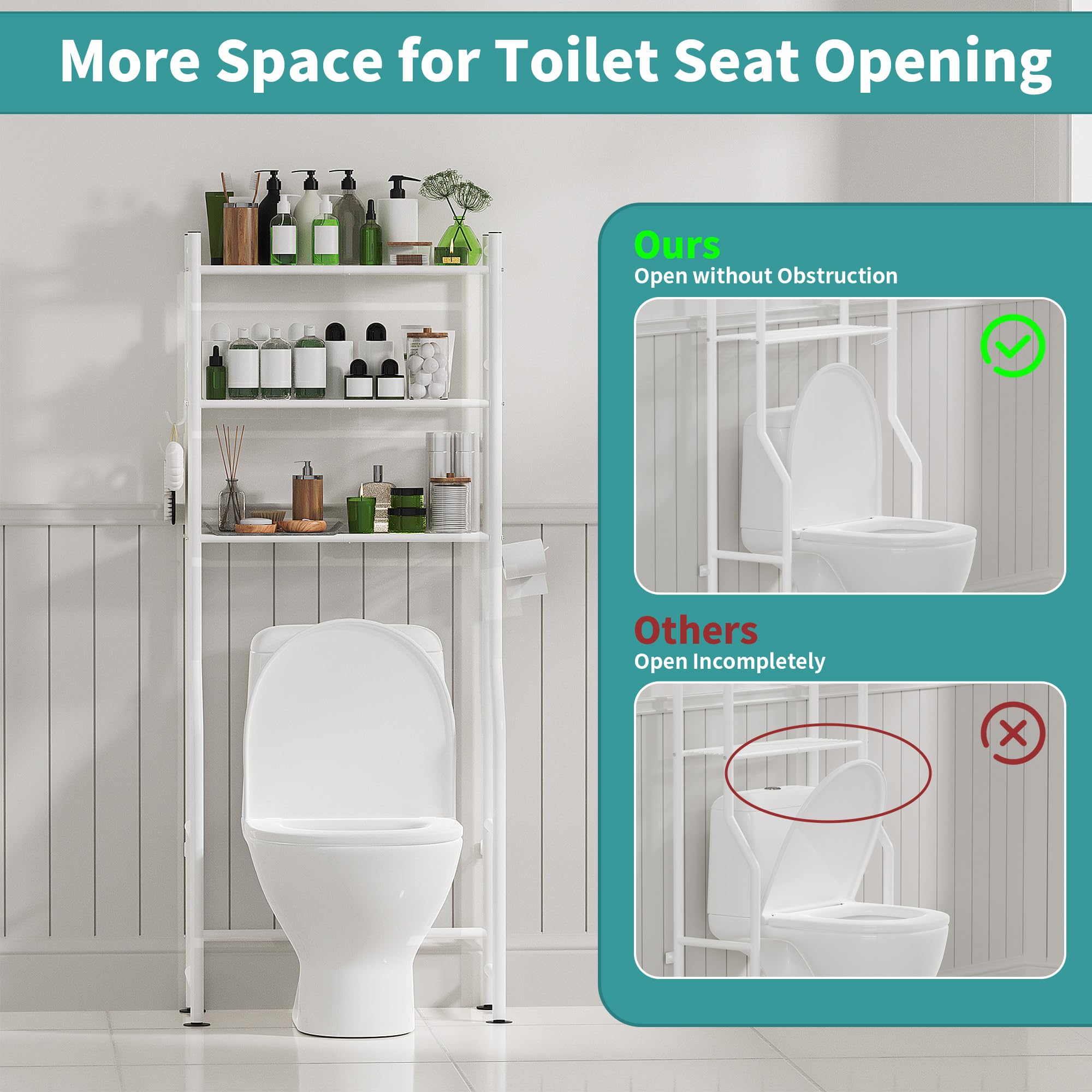 AriseWork 3-tier toilet storage, top view, shows dimensions for easy placement.