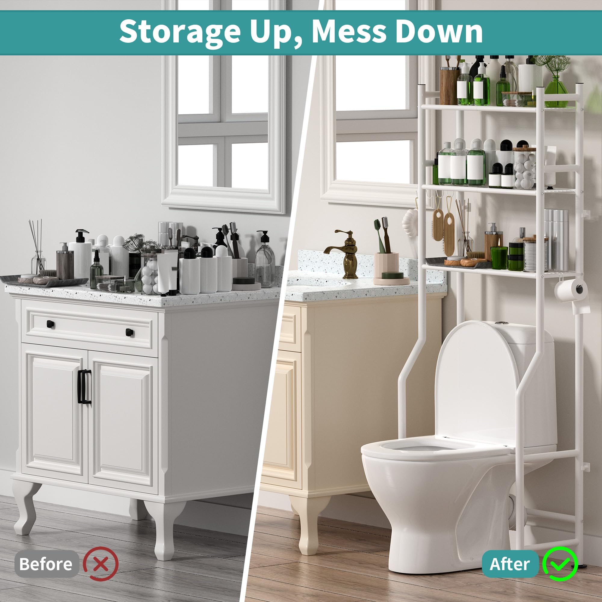 AriseWork 4 hooks on white unit, ideal for loofahs and towels.