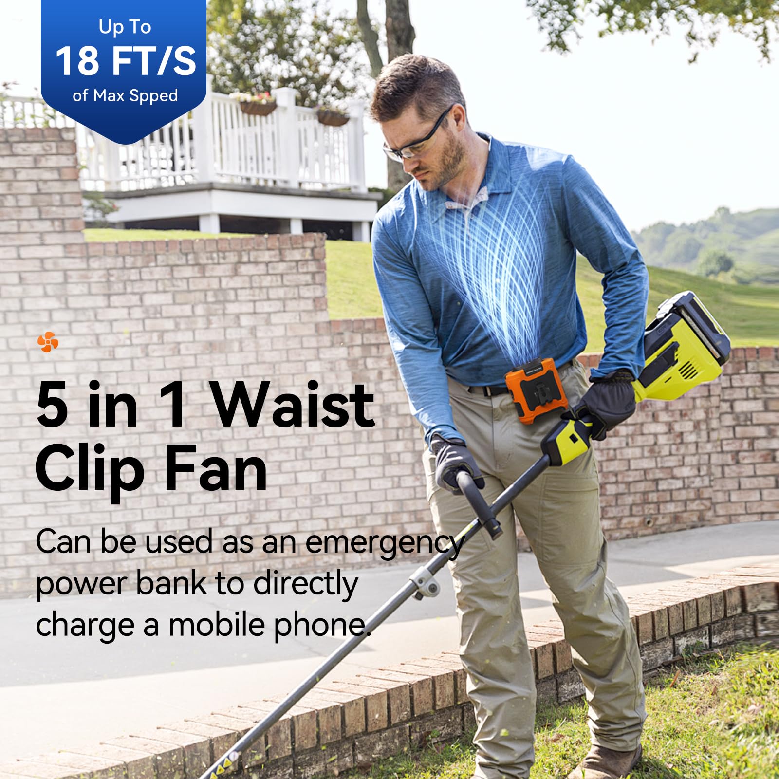 Aristide waist fan at 16000 RPM delivers strong cooling in hot conditions.