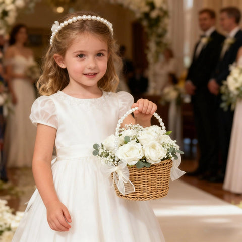 ARKSU set includes 3 baskets, 3 pearl chains, and 8 tulle bows.