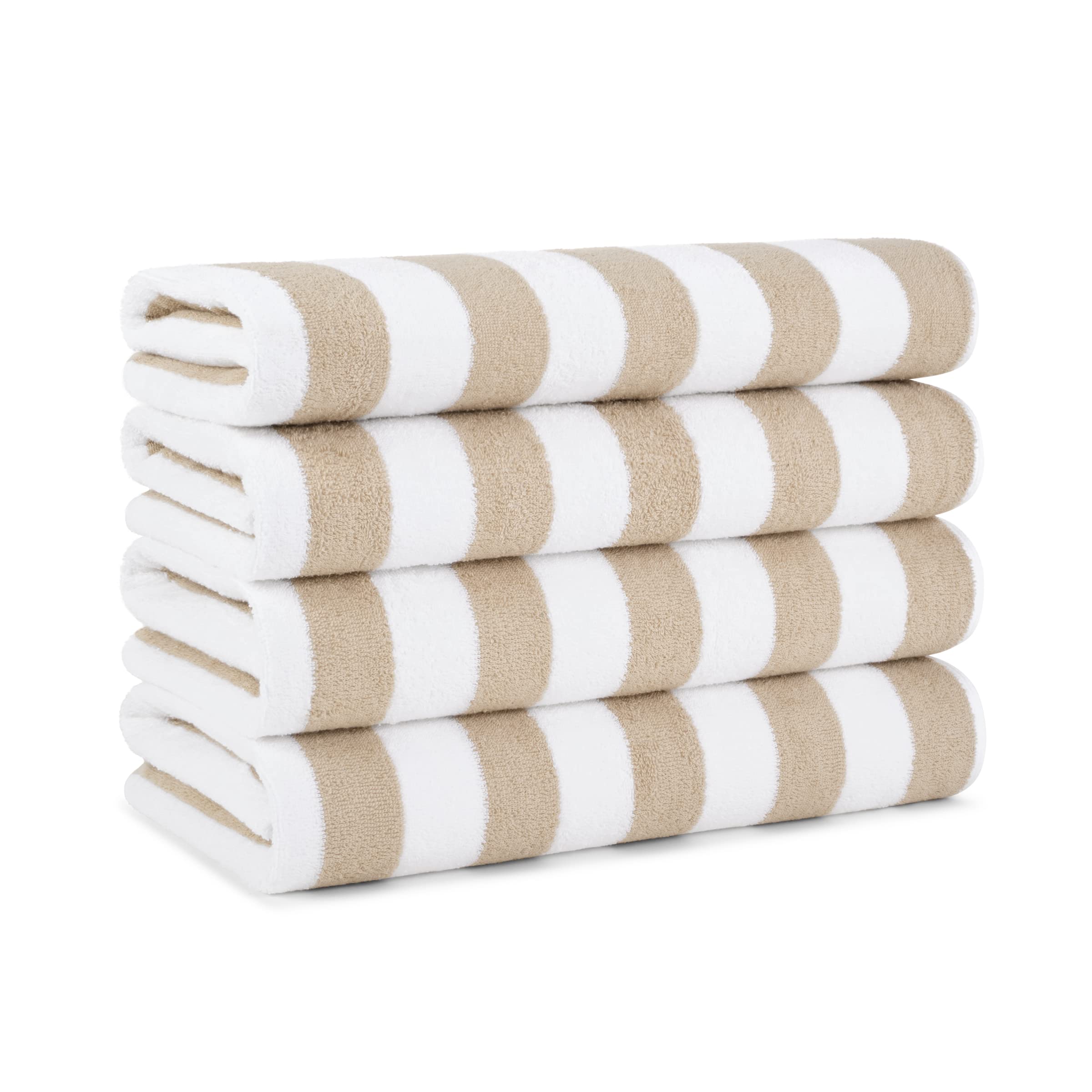 Arkwright California Cabana Stripe Beach Towel, 30x70 inches, laid out poolside for lounging.