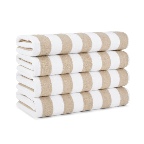 Arkwright California Cabana Stripe Beach Towel, 30x70 inches, laid out poolside for lounging.