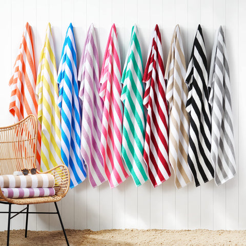 Arkwright Cabana Stripe towel yarn-dyed stripes resist fading in sun