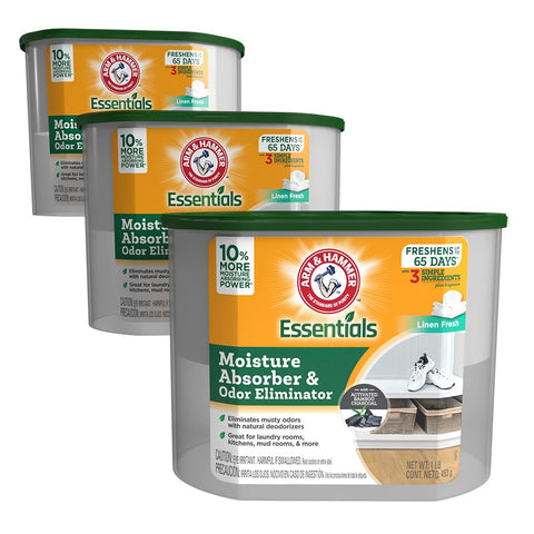 Arm & Hammer Essentials moisture absorber tub traps excess moisture for fresher closet air.