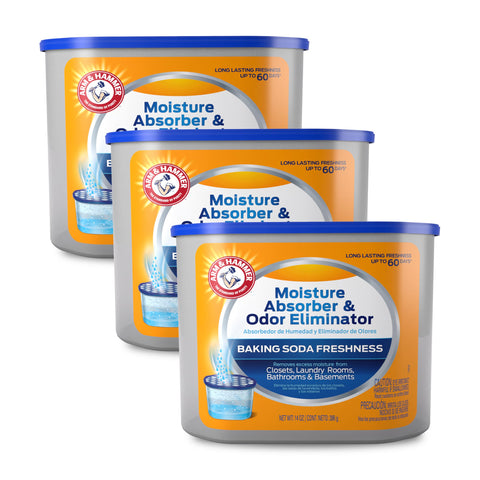 Arm & Hammer fragrance-free moisture absorber tub closeup showing crystals for moisture control