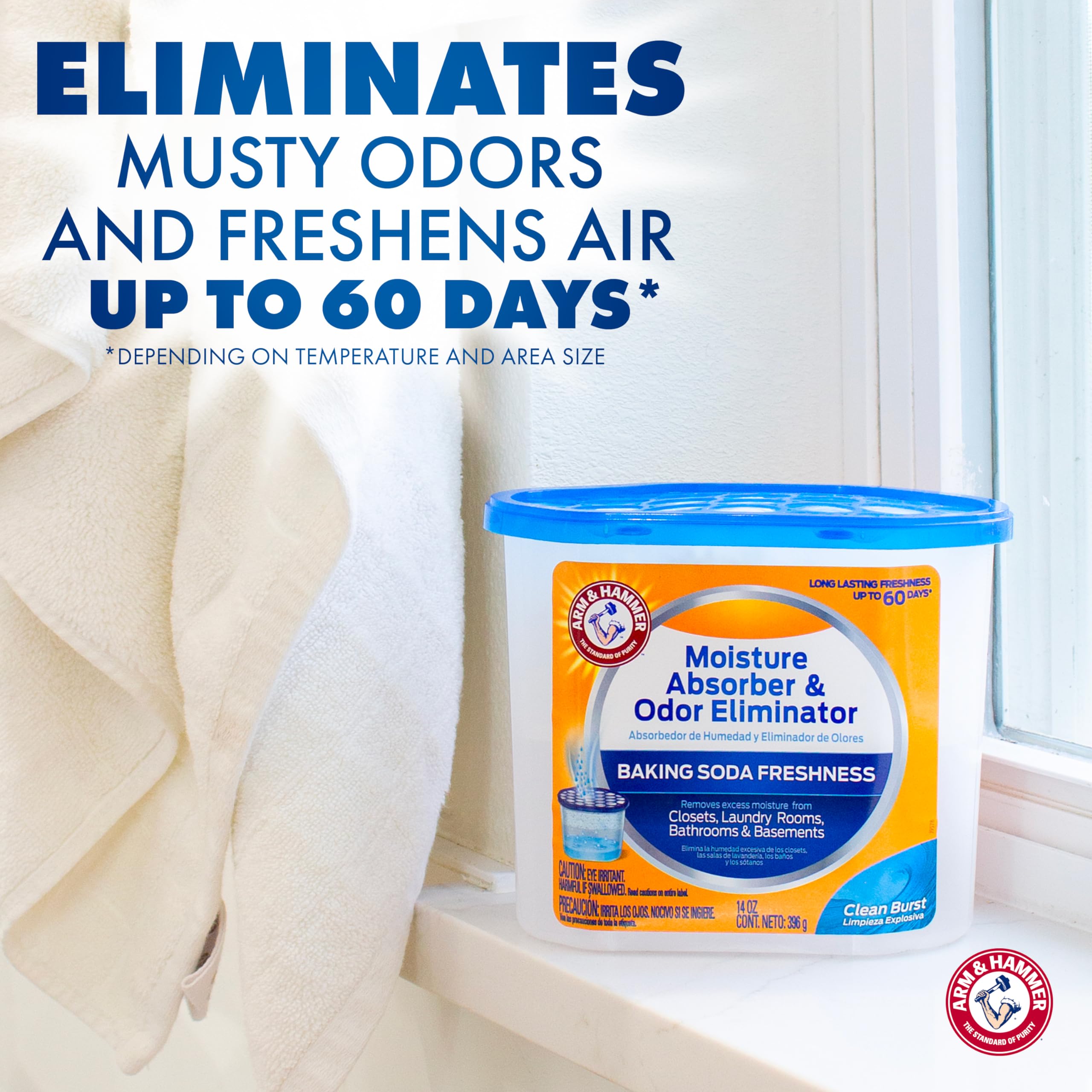 Close-up of Arm & Hammer Clean Burst moisture absorber crystals absorbing humidity