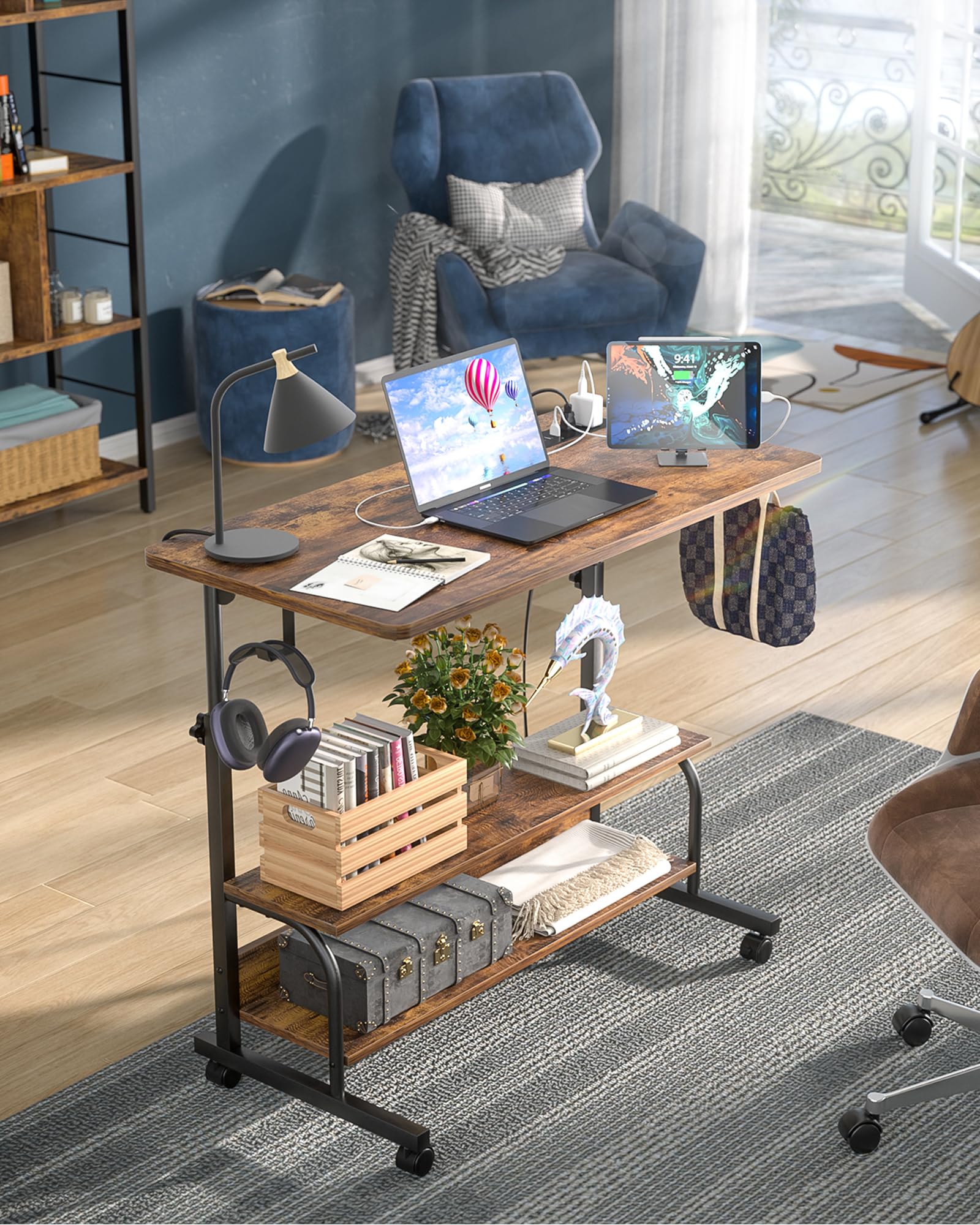 Armocity desk with two-tier storage for daily essentials organized