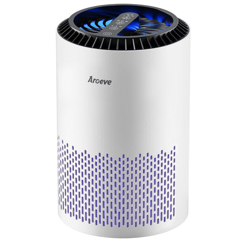 AROEVE MK01 air purifier in a bedroom providing cleaner air while you sleep