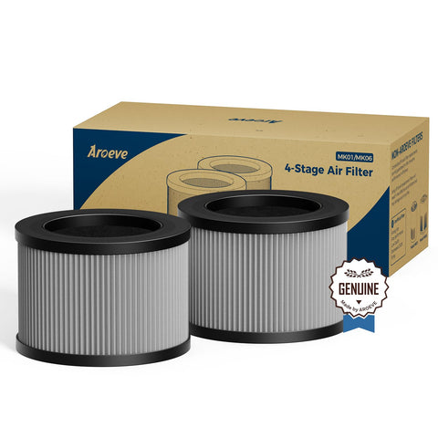 AROEVE MK01 MK06 filter packaging showing official replacement seal for peak purifier performance