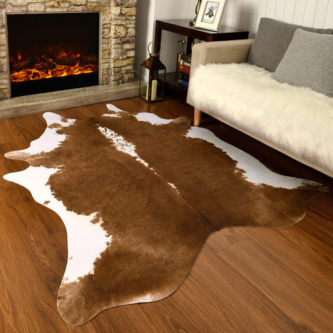AROGAN cowprint rug in living room decor setup.