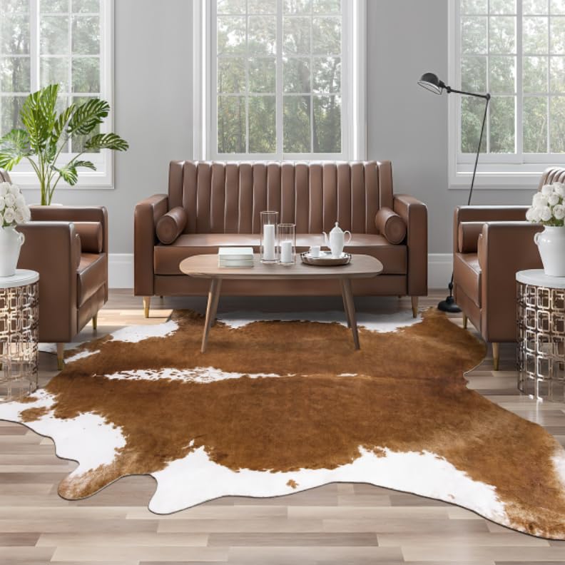 AROGAN premium faux cowhide rug front view with large size for western decor.