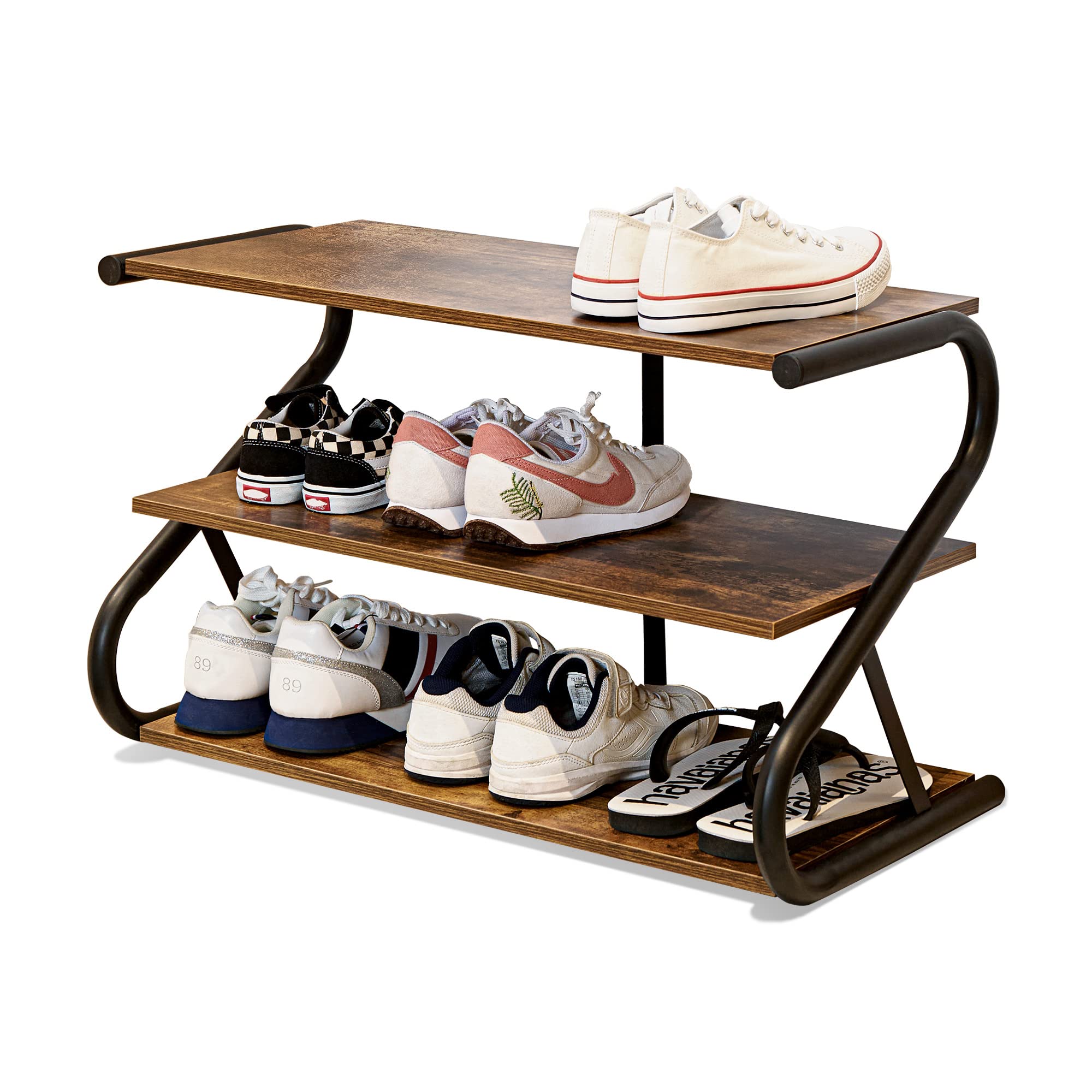 Aroktake 3-Tier Shoe Rack front view, neatly storing everyday shoes for a tidy entryway.