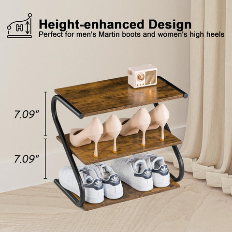 Aroktake hall closet organizer provides three tiers for sneakers and sandals.