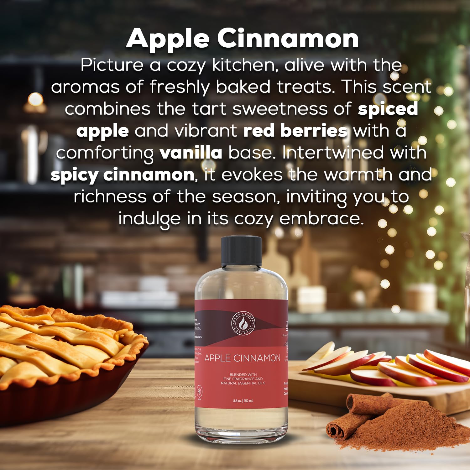 AROMA COUNTRY Apple Cinnamon diffuser oil drops for quick fragrance boost.