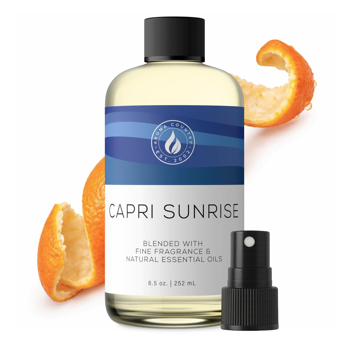 AROMA COUNTRY Capri Sunrise bottle front for elegant diffusion in stylish spaces.