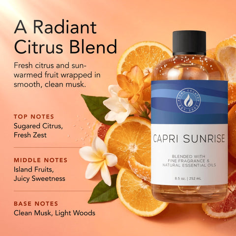 AROMA COUNTRY Capri Sunrise diffuser oil dropper in use for long-lasting scent.