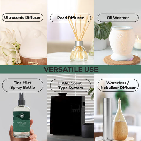 AROMA COUNTRY Fraser Fir diffuser oil packaging shows dropper and mist sprayer for flexibility