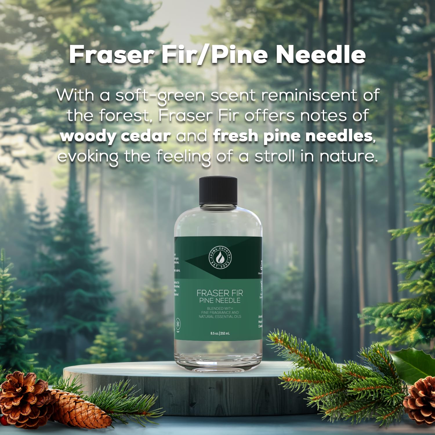 AROMA COUNTRY Fraser Fir diffuser oil pour enables easy refills for long-lasting fragrance