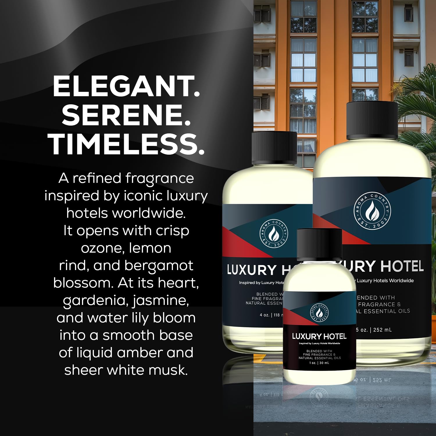 AROMA COUNTRY Hotel-inspired fragrance steam evokes a luxurious atmosphere in any room.
