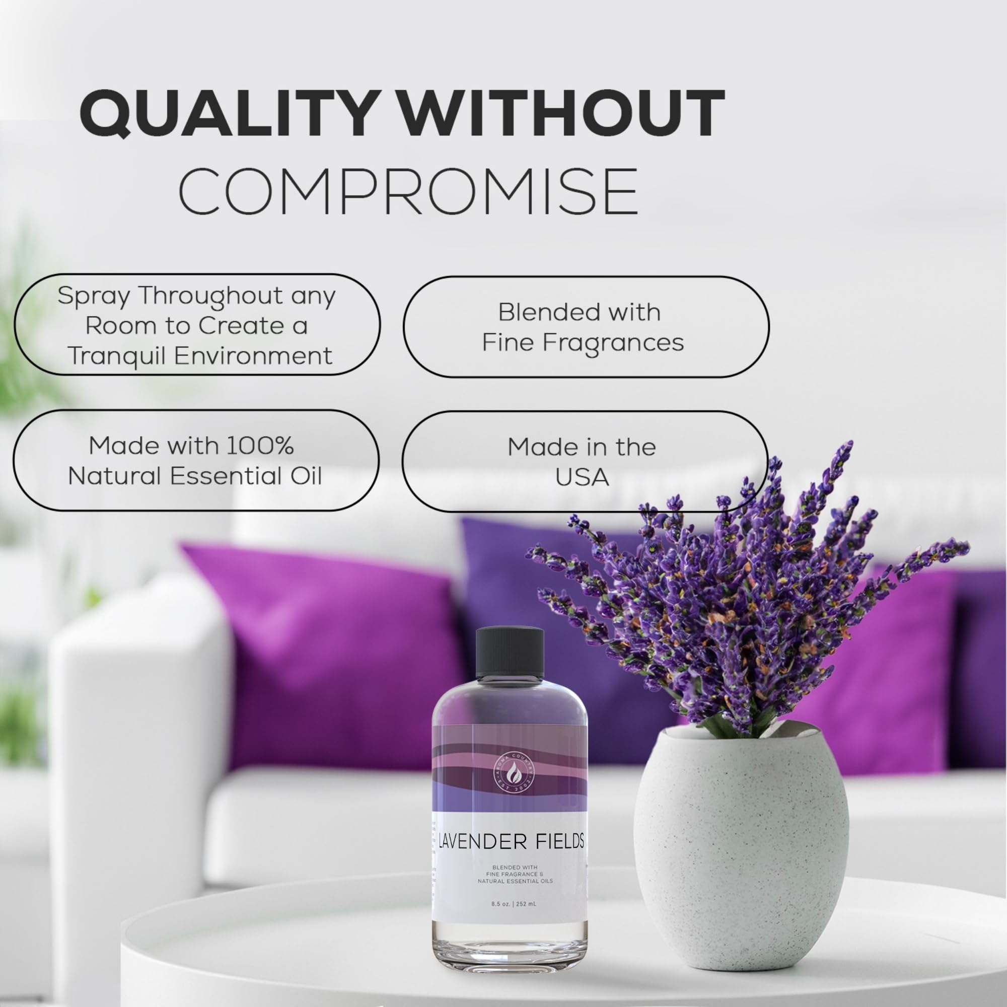 AROMA COUNTRY Lavender Fields room spray for quick scent refresh in any room.