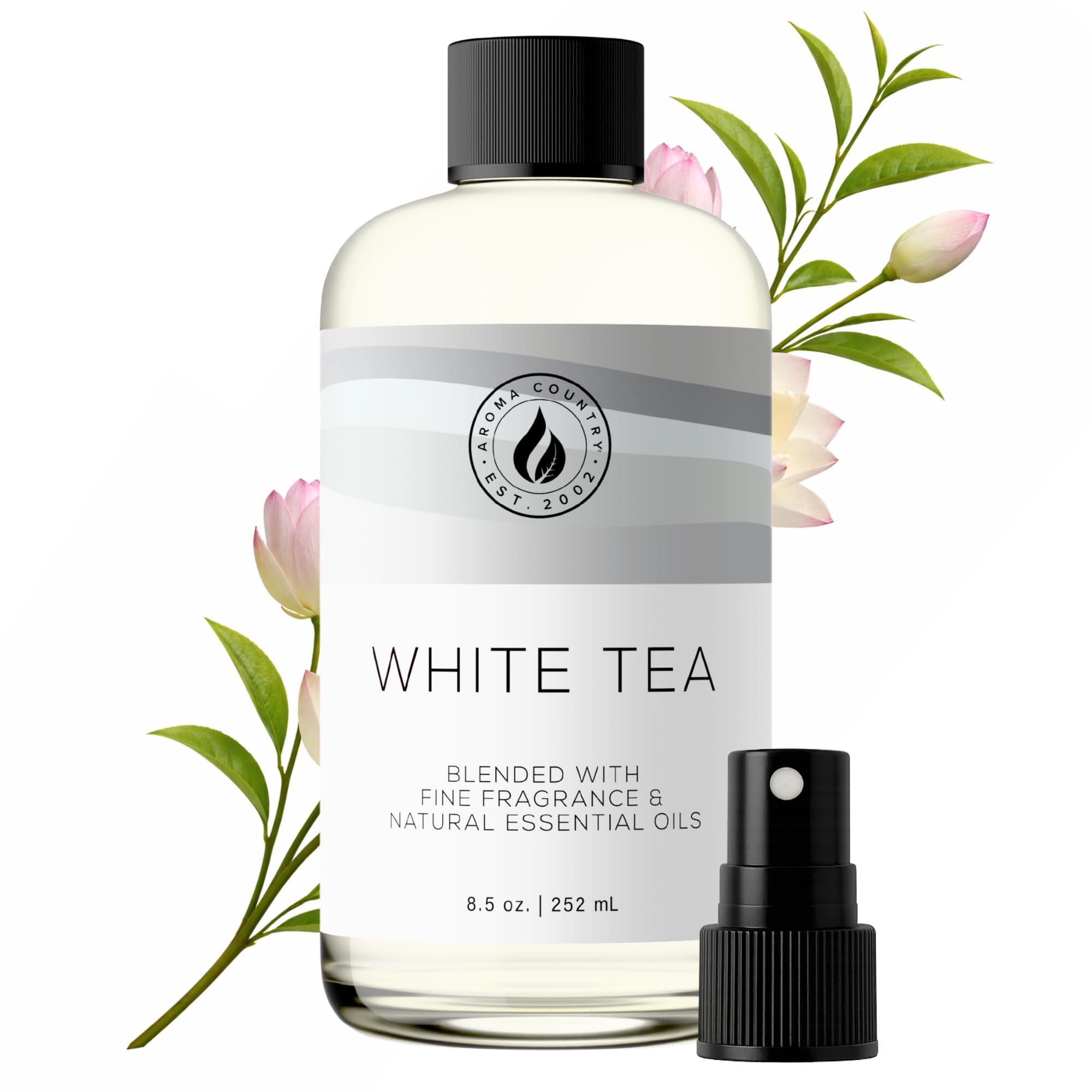 Aroma Country White Tea Diffuser Oil bottle delivering long-lasting fragrance for home rooms.
