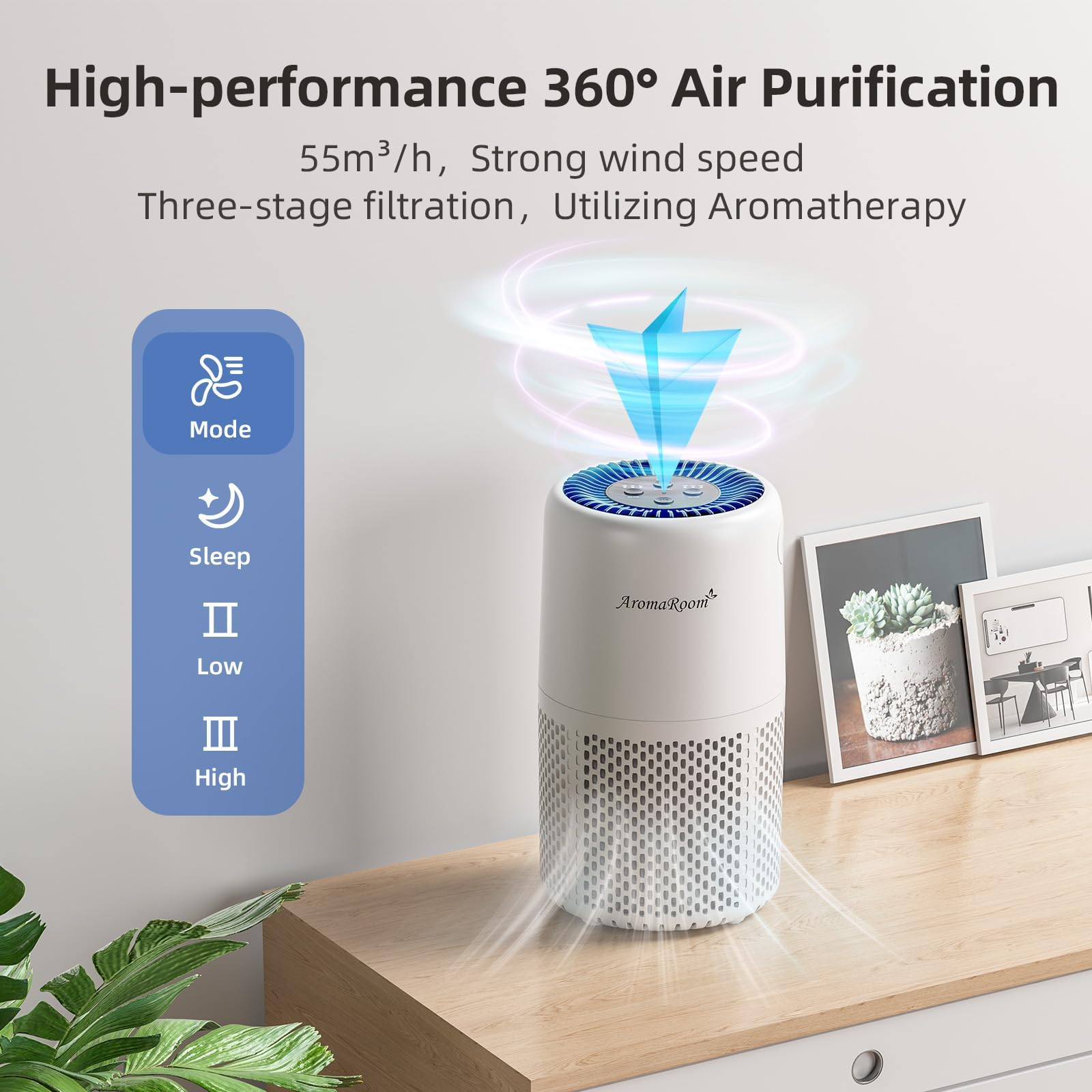 AP103-A sleep mode display highlights ultra-low noise for restful nights